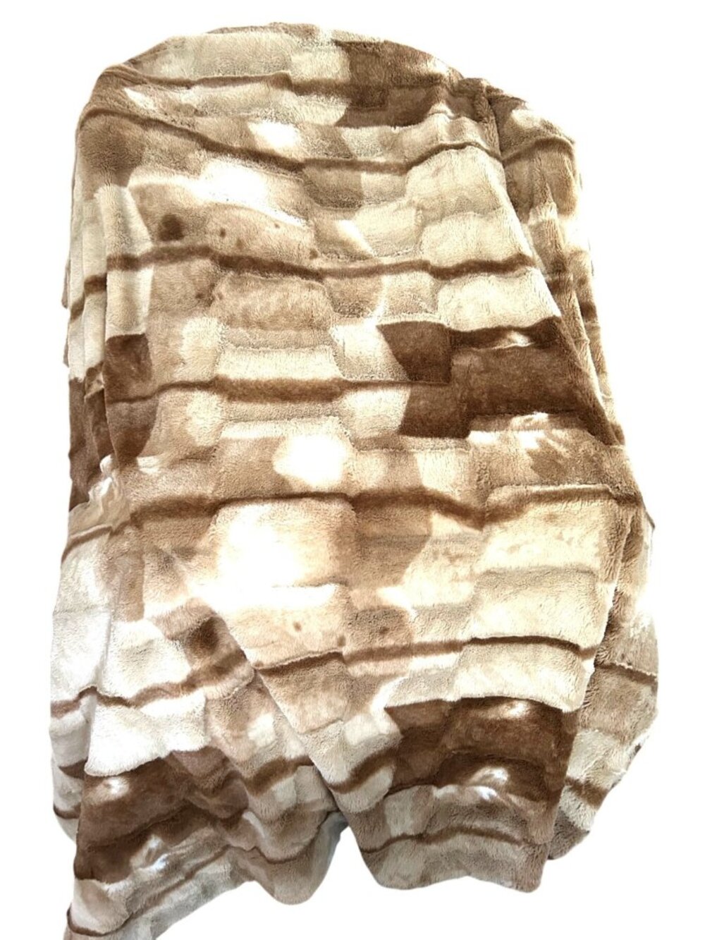 Dennis Basso Home Luxury Faux Fur Throw Blanket Beige Tan Brown